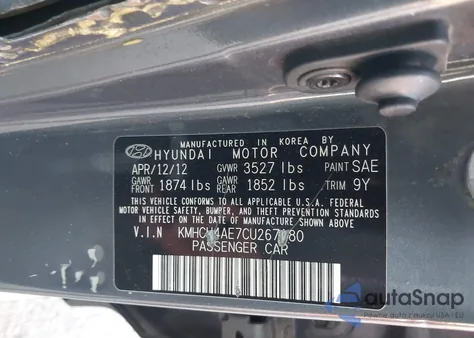 2012 Hyundai Accent Gls from USA, damaged, VIN KMHCU4AE7CU267180